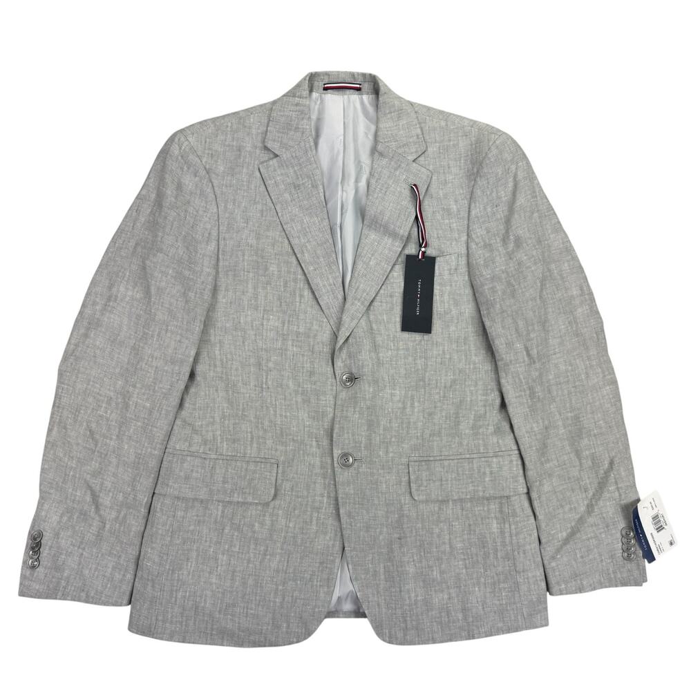 Tommy Hilfiger Mens Modern Fit 100% Linen Solid Sport Coat Light Gray 38S